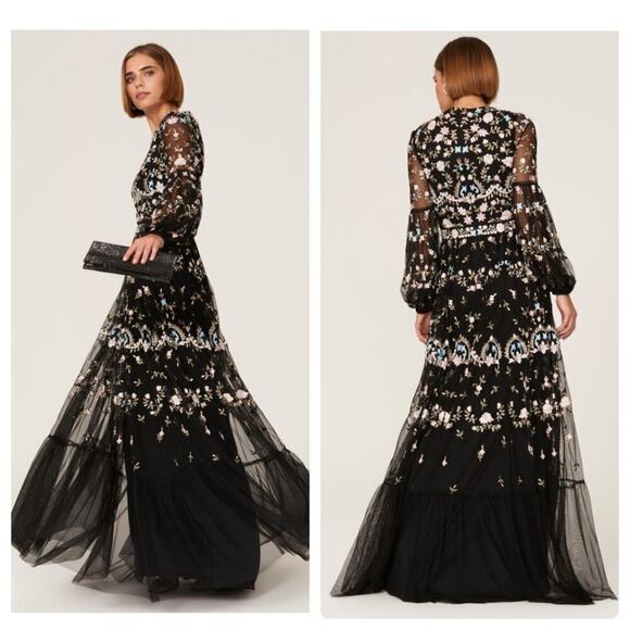 Mac Duggal 35111 Floral Embroidered Embellished Gown Blouson Sleeves Size 18 NWT - Picture 1 of 13